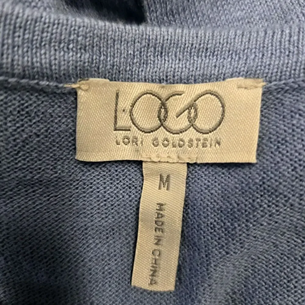 LOGO by Lori Goldstein Size M Blue Cotton Cashmere Tunic‎ Sweater A272837 QVC